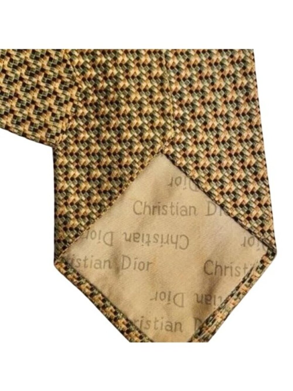 CHRISTIAN DIOR 100% Italian Silk Men's Tie in yellows greens cream and black - Picture 5 of 5